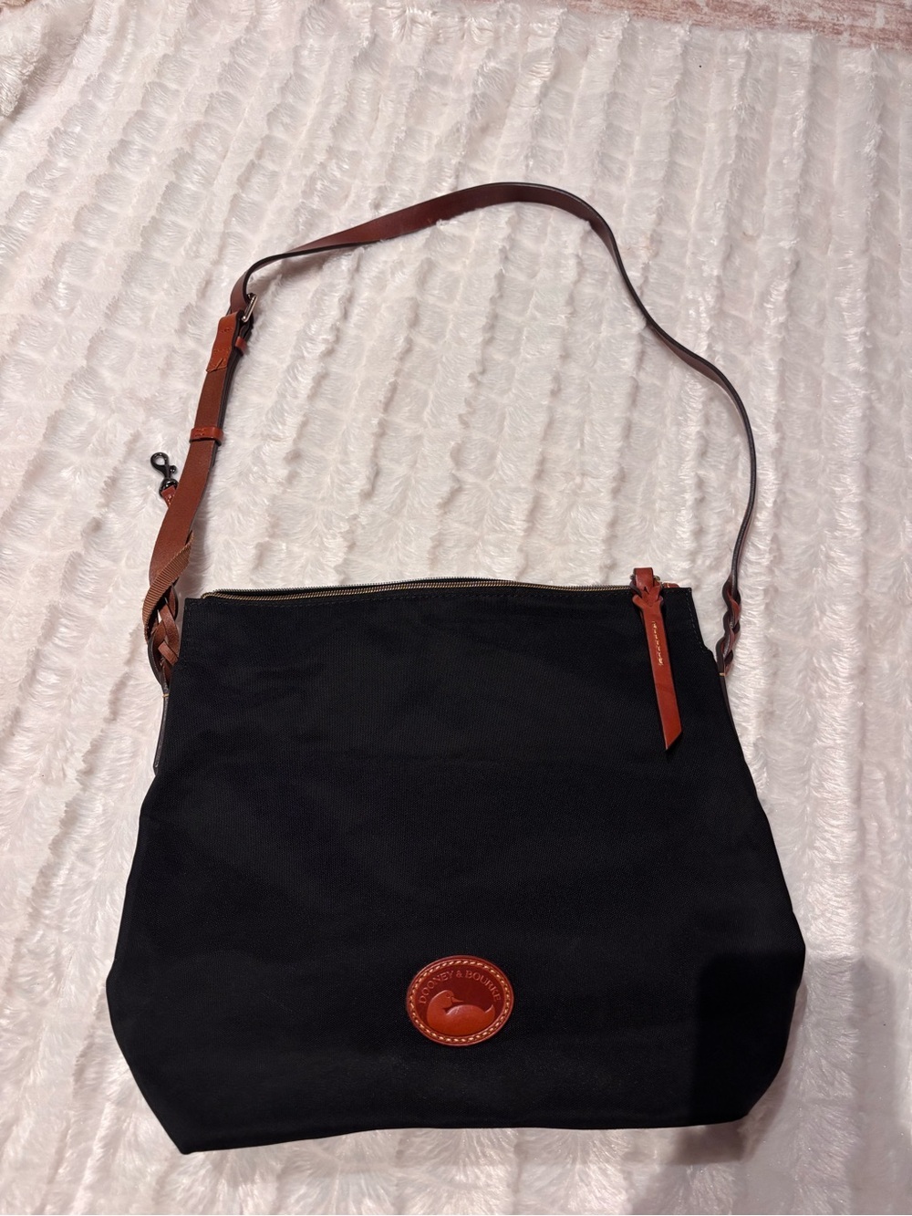 Dooney & Bourke Black Nylon Crossbody with Brown Leather Accents